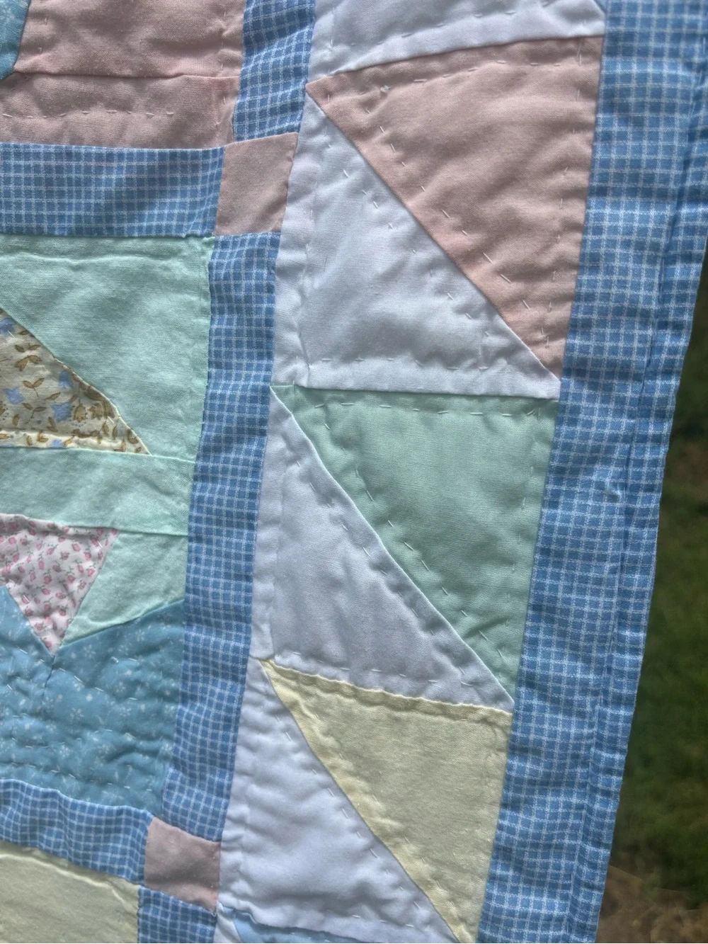 Handmade Pastel Alphabet Baby Quilt - Blue, Pink, Mint, Cream